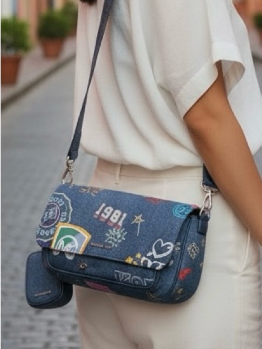Michael Kors Denim Graphic Print Crossbody Bag - Casual Blue